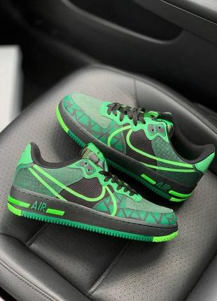 Кроссовки мужские nike air force 1 react зеленые/черные (найк аир форс, кросівки)