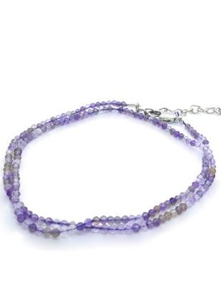 🔺💜💎 короткий кольє-намисто чокер р. 40 см + 5 см натуральний аметист кам'яний  бісер