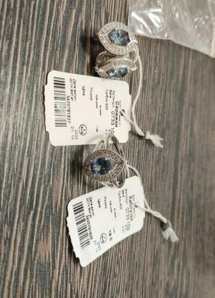Срібний комплект, сережки і кільце, 925, топаз, блакитний фіаніт, срібло5 фото
