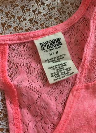 Яркая майка топ с кружевной открытой спинкой оверсайз pink victoria's secret