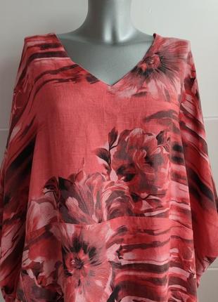 Льняная блуза, туничка  made in italy с принтом красивых цветов5 фото