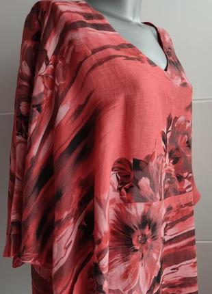Льняная блуза, туничка  made in italy с принтом красивых цветов7 фото