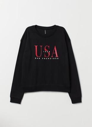 Свитшот h&m черный с принтом 6983289rp2