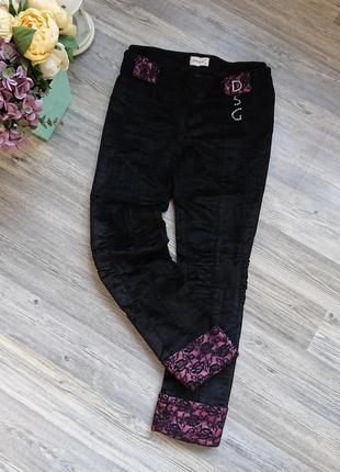 Красивые укороченные вельветовые брюки , капри с кружевом р.м/l1 фото