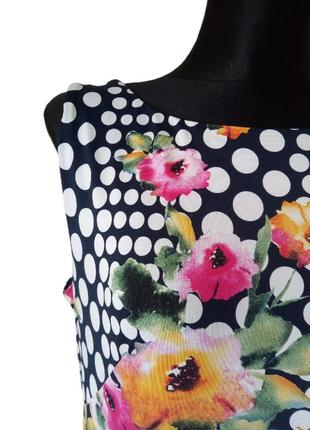 Трикотажное платье-миди принт горошек цветы батал lila kass р. 52-547 фото
