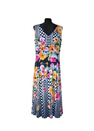 Трикотажное платье-миди принт горошек цветы батал lila kass р. 52-549 фото