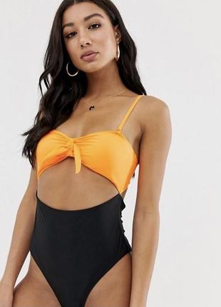 Чёрно оранжевый сексуальный слитный женский купальник brave soul
