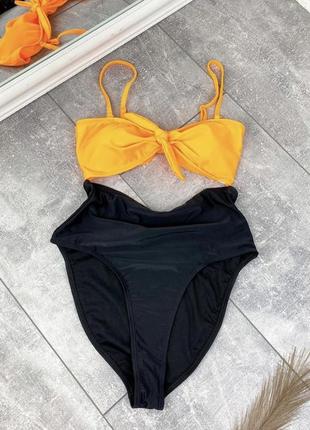 Чёрно оранжевый сексуальный слитный женский купальник brave soul3 фото