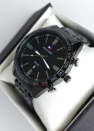 Мужские часы tommy hilfiger черные в подарочной упаковке4 фото