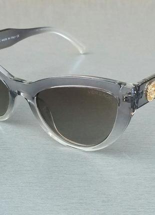 Versace очки кошечки женские солнцезащитные серые с золотом