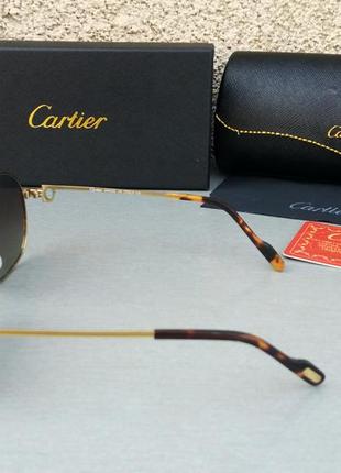 Очки в стиле cartier стильные мужские солнцезащитные очки в золотой металлической оправе3 фото