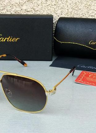 Очки в стиле cartier стильные мужские солнцезащитные очки в золотой металлической оправе2 фото