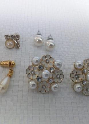 Сережки цвяхи з камінцями та перлами , оригінальна добірка 7 пар, розпродаж. біжутерія.2 фото