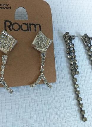 Сережки блискучі цвяхи з камінчиками , оригінальна підбірка 3 пари, розпродаж. roam3 фото
