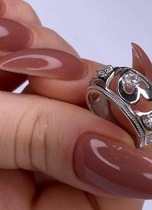 Серебряное кольцо, чалма, сердечки, 925, серебро2 фото