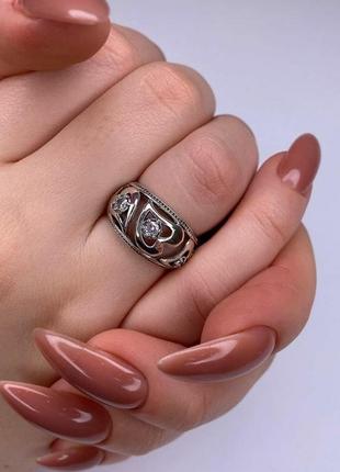 Серебряное кольцо, чалма, сердечки, 925, серебро