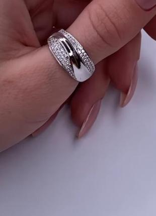 Серебряное кольцо 925, родированное серебро, фианиты