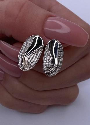 Серебряные сережки, классика, родированное серебро