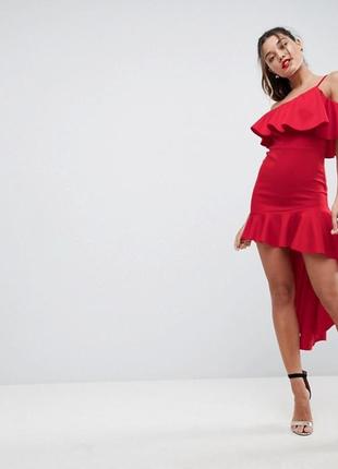 Невероятное алое красное платье asos, платье с воланами,4 фото