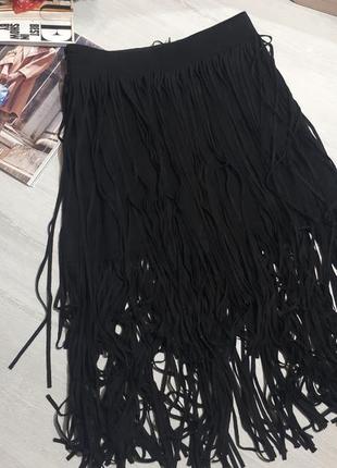 Стильная юбка zara с бахромой под замшу/черная юбка с бахромой zara2 фото