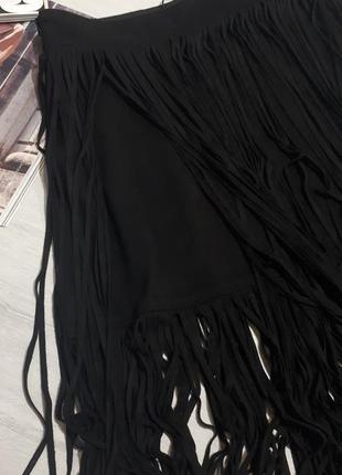 Стильная юбка zara с бахромой под замшу/черная юбка с бахромой zara6 фото