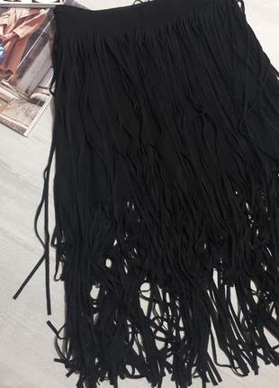 Стильная юбка zara с бахромой под замшу/черная юбка с бахромой zara5 фото
