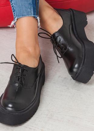 Черные туфли броги кожаные р36-41 базовые базові туфлі шкіряні чорні5 фото