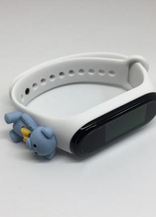 Ремешок силиконовый mi band 3 mi band 4 мишка тедди белый5 фото