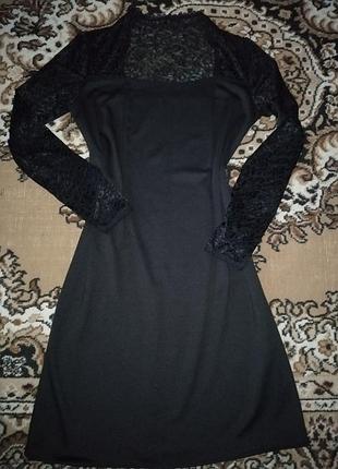 Чёрное нарядное вечернее ажурное платье