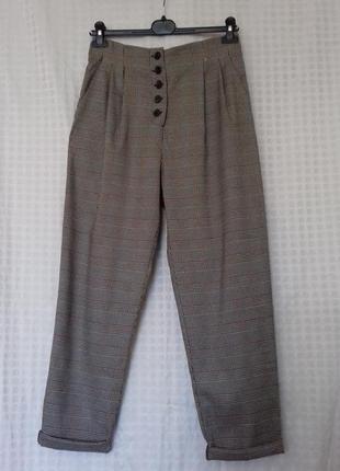 Topshop / свободные брюки в клетку с высокой посадкой / штаны с подворотами