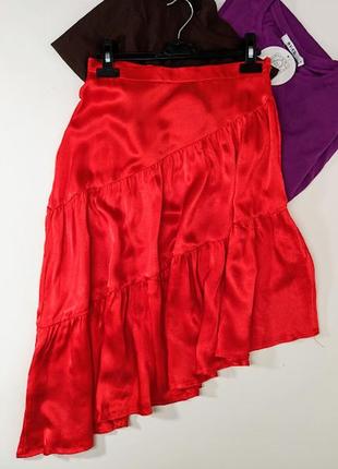 Яркая асимметричная юбка миди с оборками na-kd2 фото