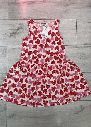Красивое летнее платье сарафан для деочки h&m 100% хлопок сердечки