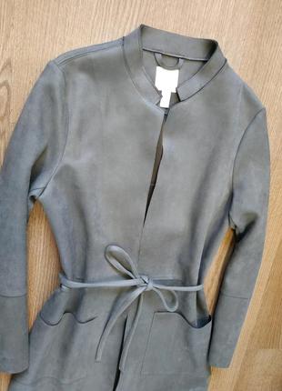 Замшевое пальто кардиган с поясом h&m 38 размер1 фото