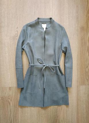 Замшевое пальто кардиган с поясом h&m 38 размер