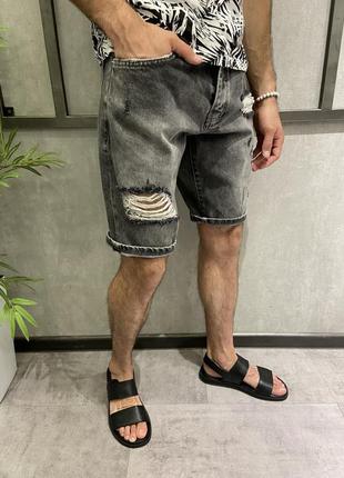 Джинсовые шорты мужские рваные серые турция / джинсові шорти чоловічі рвані сірі турречина2 фото