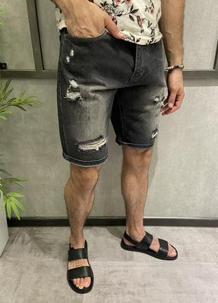 Джинсовые шорты мужские рваные серые турция / джинсові шорти чоловічі рвані сірі турречина3 фото