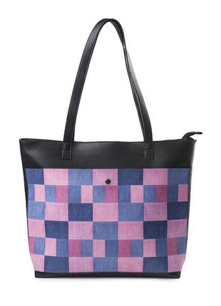 Женская сумка-шоппер "розовая клетка"1 фото