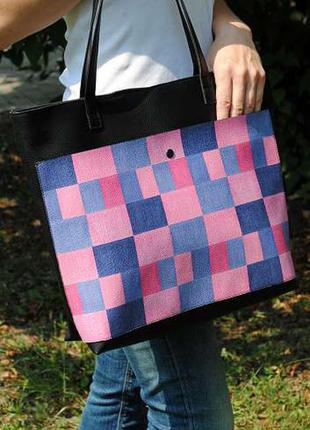 Женская сумка-шоппер "розовая клетка"4 фото