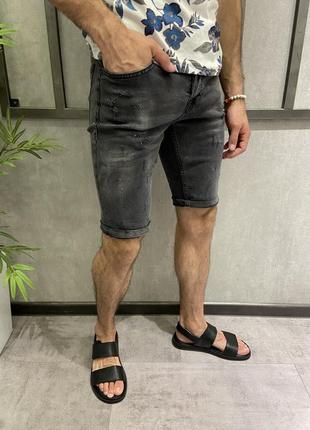 Джинсовые шорты мужские базовые серые турция / джинсові шорти чоловічі базові сірі3 фото