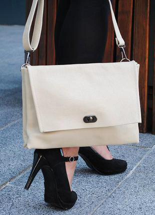 Женская сумочка из натуральной кожи бежевая skins beige1 фото