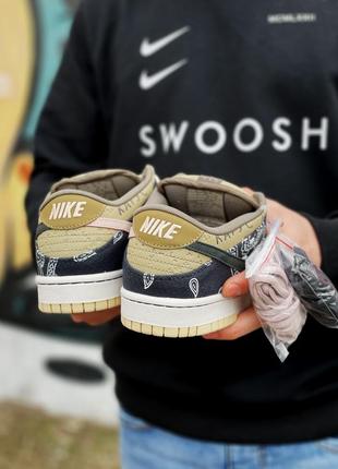 Мужские кастомные кроссовки nike sb dunk low x travis scott cactus jack чёрные с бежевым8 фото