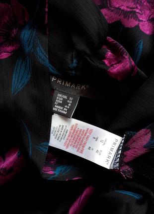 Черная блуза в цветы с завязкой спереди primark (размер 10-12)3 фото