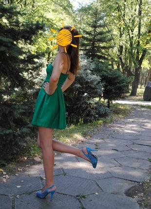 Платье сарафан короткое мини зеленое7 фото
