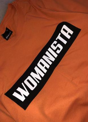Яркая футболка оранжевая акцент с надписью принт7 фото