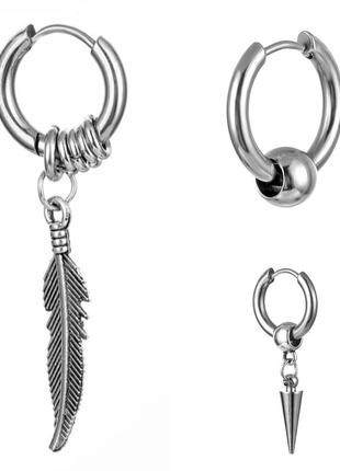 Серьга мужская серебро сережка серёжка перо кольцо женская1 фото