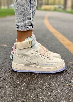 Кроссовки женские найк nike air force 1 utility sportswear cream high3 фото