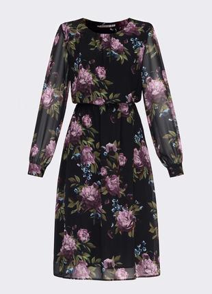 Розкішне шифонова сукня в квітковий принт шифонова сукня з шифону чорне4 фото
