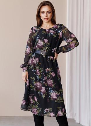 Розкішне шифонова сукня в квітковий принт шифонова сукня з шифону чорне3 фото
