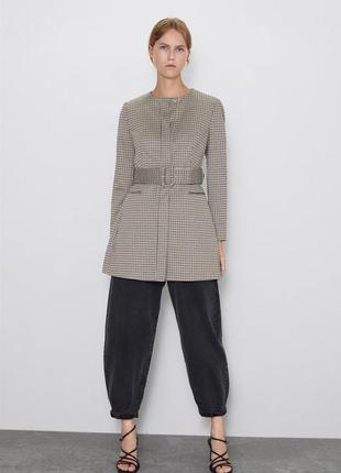 Пальто с поясом  zara принт гусиная лапка