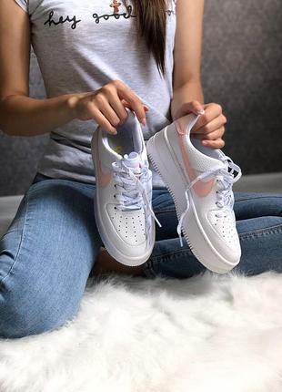 Nike air force white женские кроссовки найк белые рефлективный логотип (36-40)5 фото